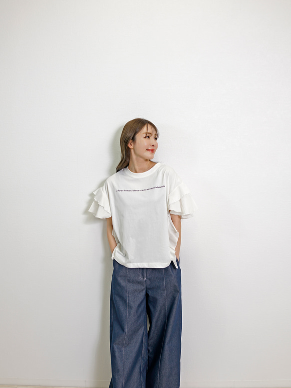 【新作】サイドフリル メッセージプリント TC カットソー 6枚目の画像