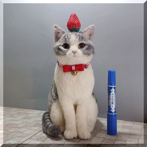 羊毛フェルト 猫 サバシロ猫 サバシロ ねこ ネコ 猫フィギュア 羊毛