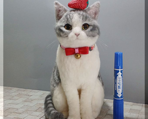 羊毛フェルト 猫 サバシロ猫 サバシロ ねこ ネコ 猫フィギュア 羊毛