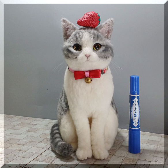 羊毛フェルト 猫 サバシロ猫 サバシロ ねこ ネコ 猫フィギュア 羊毛