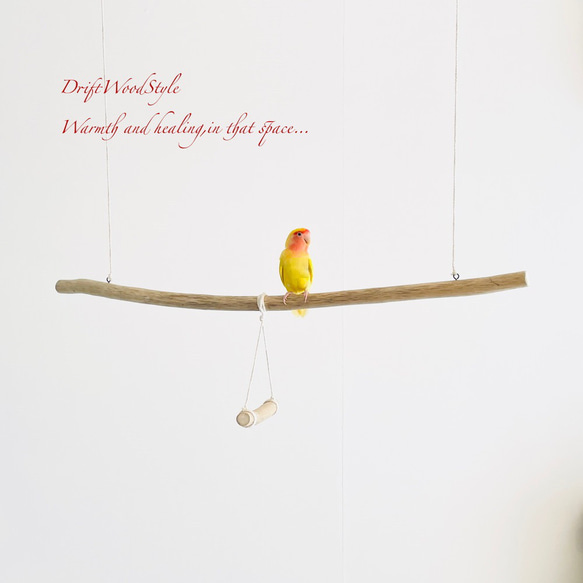 流木止まり木  シンプルな天然流木の小鳥の止まり木 吊り下げタイプ インコ 鳥 ブランコ 自然木 N49 2枚目の画像