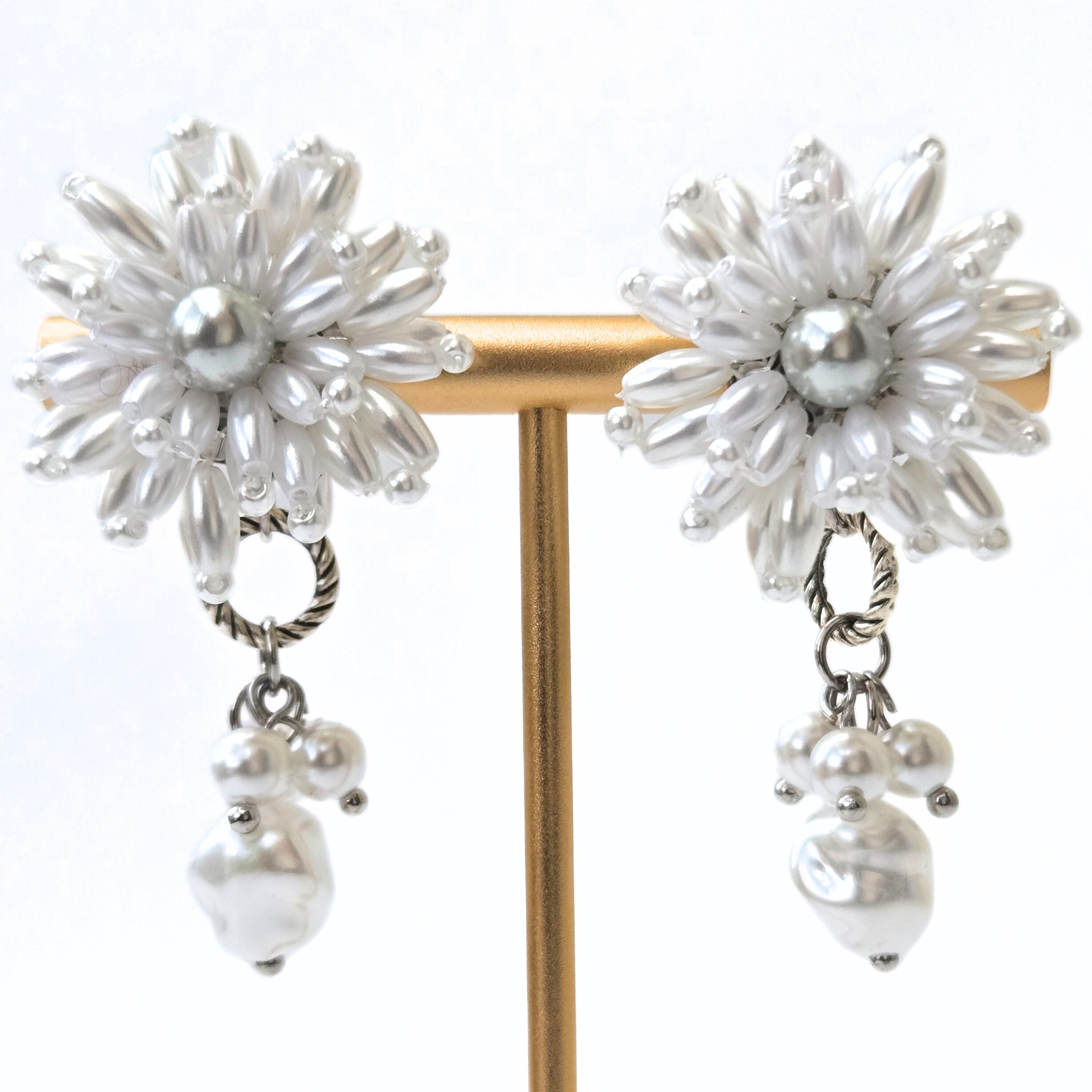 2way 花のパールピアス 金属アレルギー対応