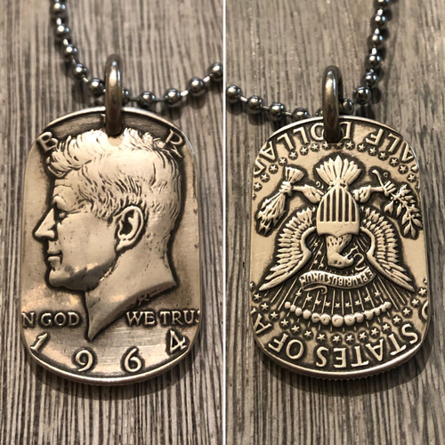 USAケネディハーフダラー銀貨1964年　ドッグタグネックレス USAケネディハーフダラー1964年銀貨 ドッグタグネックレス ネックレス