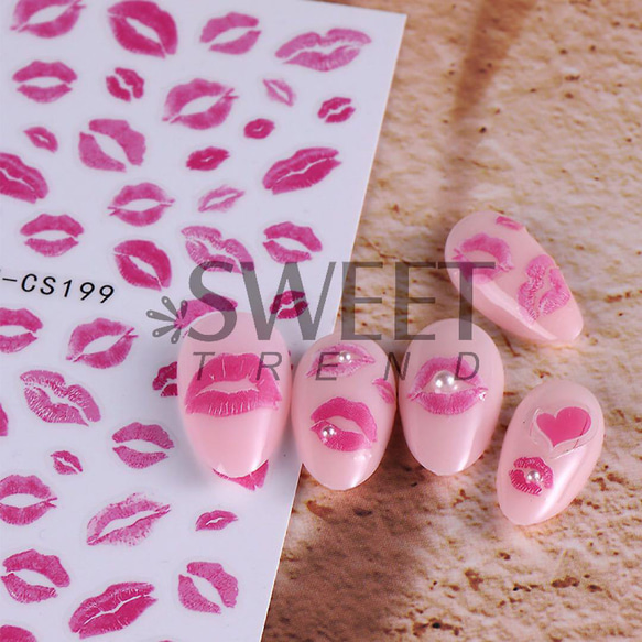 NT946♡ネイルシール/唇 口 リップ ピンク キスマーク バレンタイン