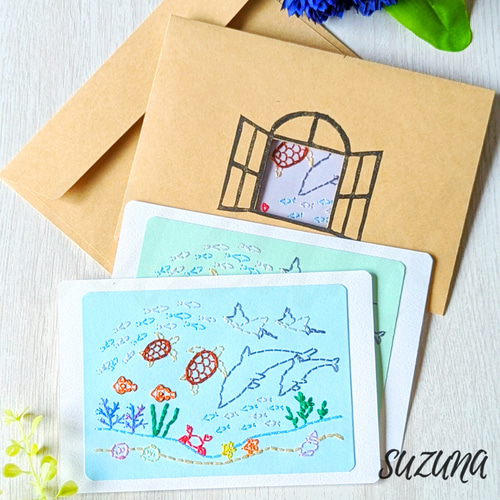 紙刺繍のポストカード 海 ポストカード suzuna 通販 19093934