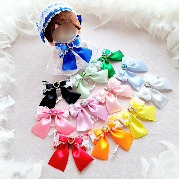★MOZ★　ちびぬい服 カンカン帽 吊りズボン 紫 リボン 2セット ぬい服】カンカン帽 中サイズ (ピンク) 1点 装飾付き 白・黄色