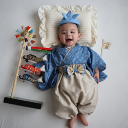 【即納】絞り柄のベビー袴　70-80 お食い初め/初節句 3枚目の画像