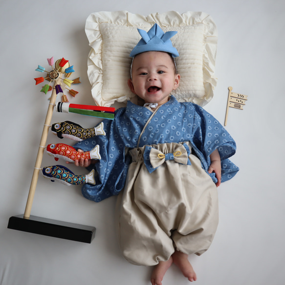 【即納】絞り柄のベビー袴　70-80 お食い初め/初節句 3枚目の画像