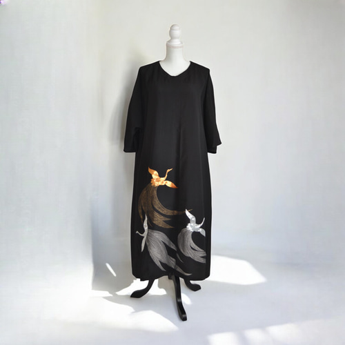 3XL ,着物リメイク,上品ワンピース, 黒留袖リメイク ワンピース, ,上品