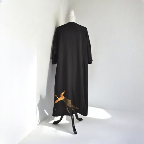 3XL ,着物リメイク,上品ワンピース, 黒留袖リメイク ワンピース