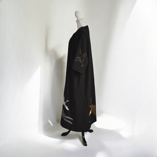 3XL ,着物リメイク,上品ワンピース, 黒留袖リメイク ワンピース