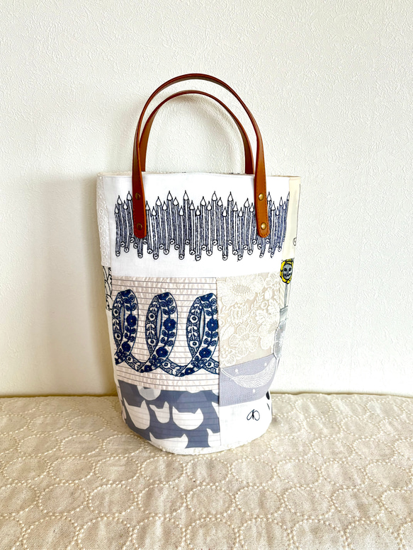 ミナペルホネンハンドメイドバケツトートバッグ ミナペルホネンハギレのパッチワーク冬物バケツトートbag