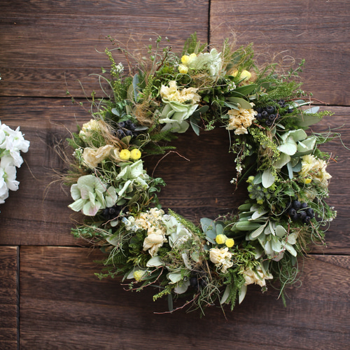 ストックと紫陽花の春色リース＊ドライフラワーwreathe◎24センチ