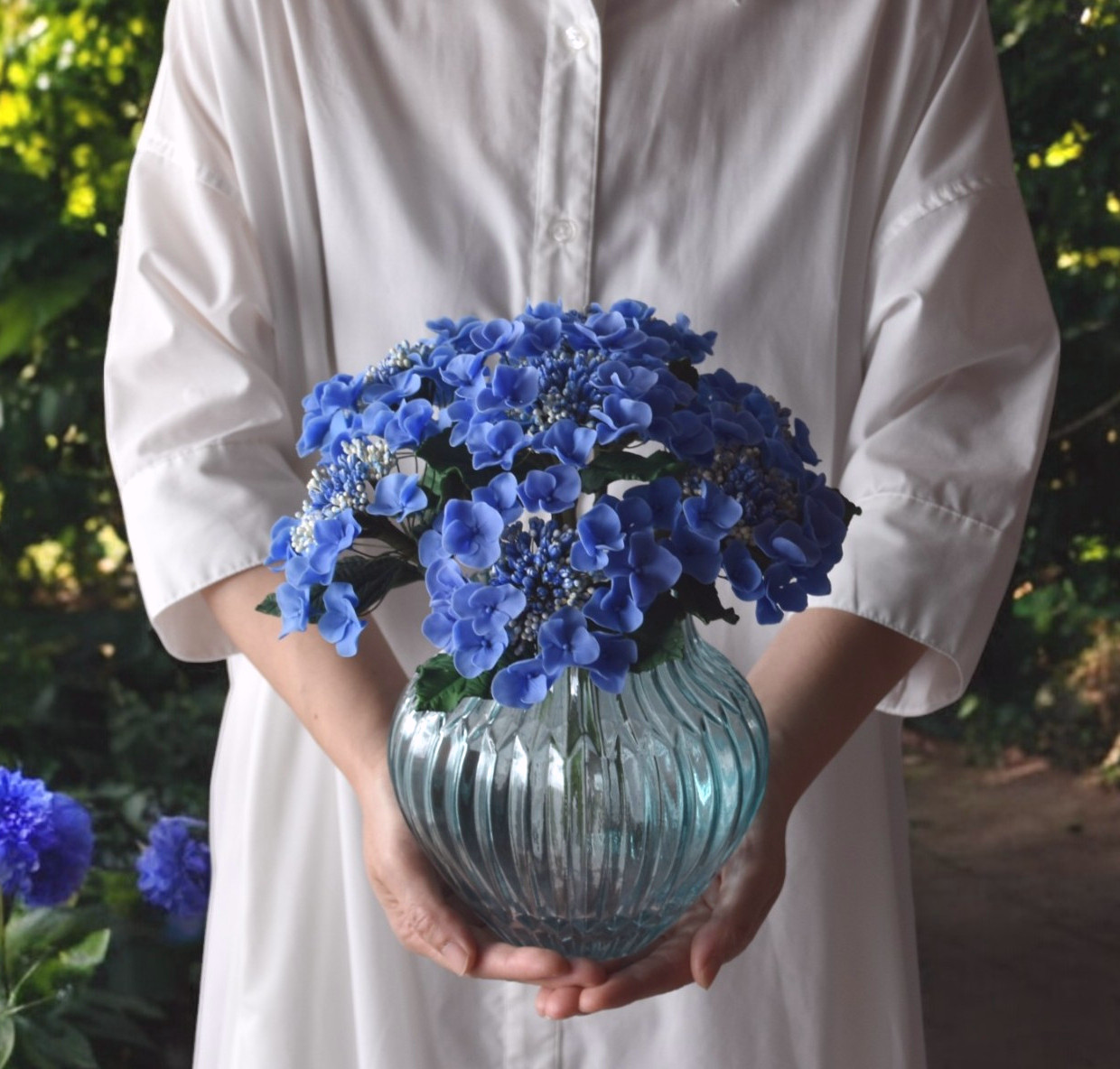 ◆粘土のお花◆ 紫陽花　ガクアジサイ　ブルー…A1166