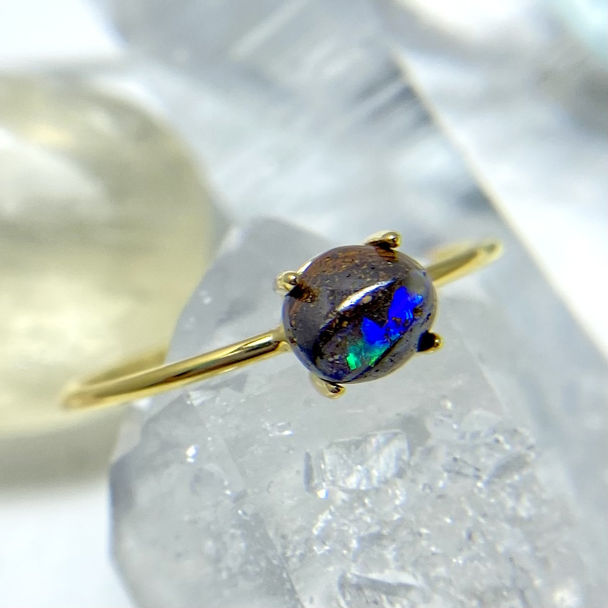 天然ボルダーオパールリング （選べるサイズ）オーストラリア産原石から磨いた1点もの！
