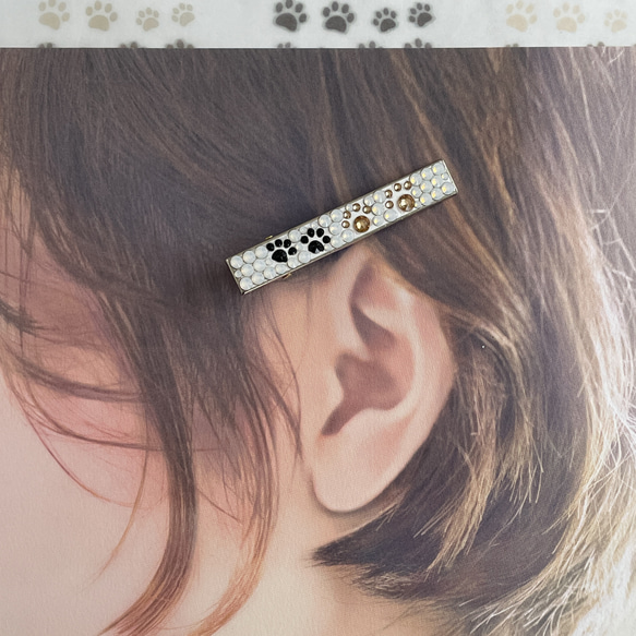肉球親子▲ヘアクリップ▲中◯catミラー色◯　クリスタルデコレーション 8枚目の画像