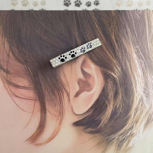 肉球親子▲ヘアクリップ▲中◯catミラー色◯　クリスタルデコレーション 9枚目の画像
