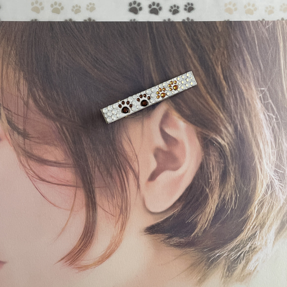 肉球親子▲ヘアクリップ▲中◯catミラー色◯　クリスタルデコレーション 11枚目の画像