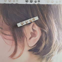 肉球親子▲ヘアクリップ▲中◯catミラー色◯　クリスタルデコレーション 10枚目の画像