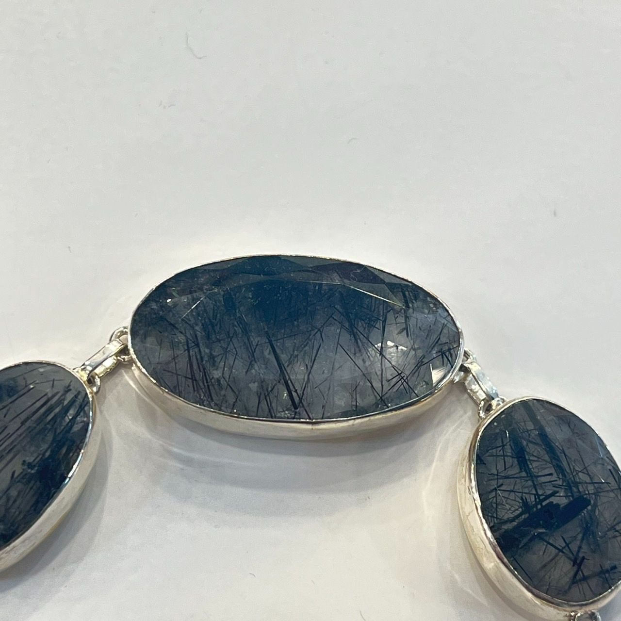 大粒 ブラックルチルクオーツ ブレスレット ハンドメイド シルバー925 黒針金 天然石 レディース メンズ1点もの