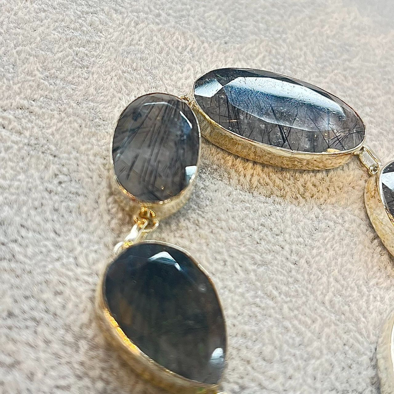 大粒 ブラックルチルクオーツ ブレスレット ハンドメイド シルバー925 黒針金 天然石 レディース メンズ1点もの