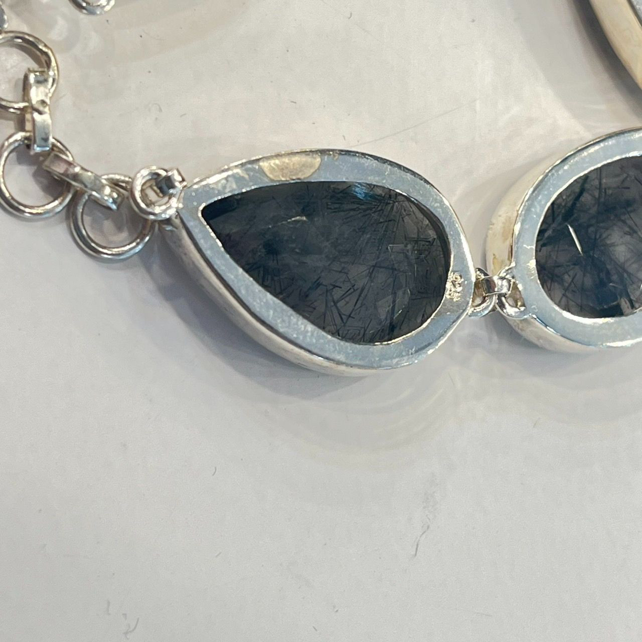 大粒 ブラックルチルクオーツ ブレスレット ハンドメイド シルバー925 黒針金 天然石 レディース メンズ1点もの