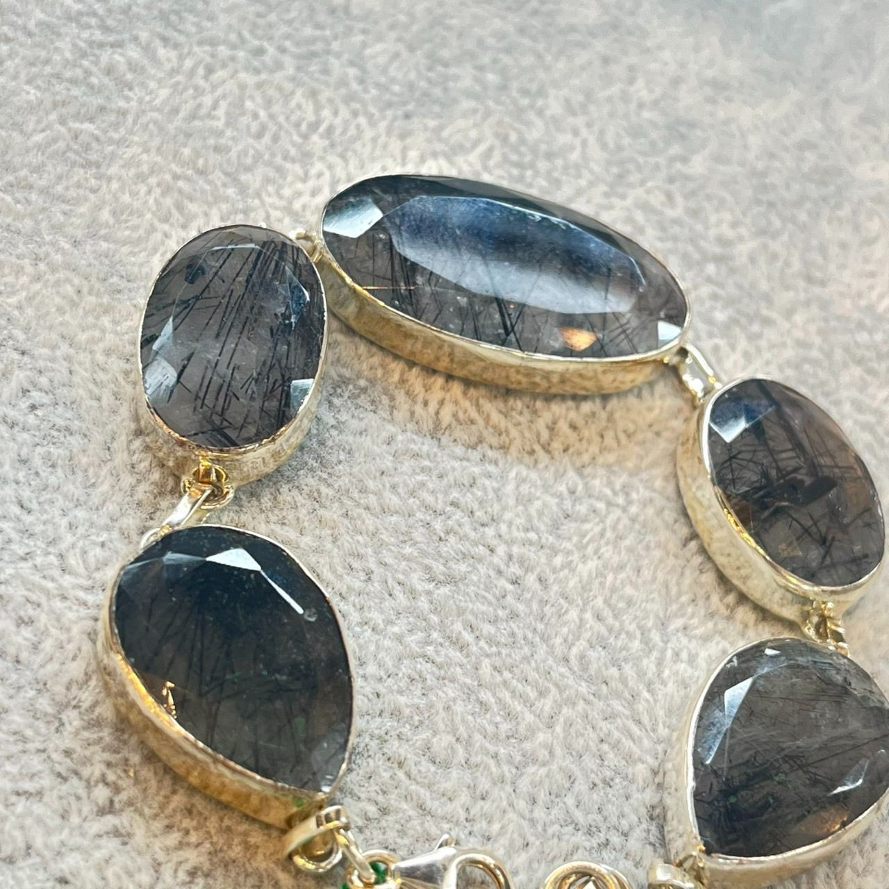 大粒 ブラックルチルクオーツ ブレスレット ハンドメイド シルバー925 黒針金 天然石 レディース メンズ1点もの