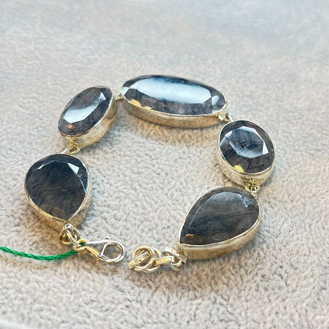 大粒 ブラックルチルクオーツ ブレスレット ハンドメイド シルバー925 黒針金 天然石 レディース メンズ1点もの