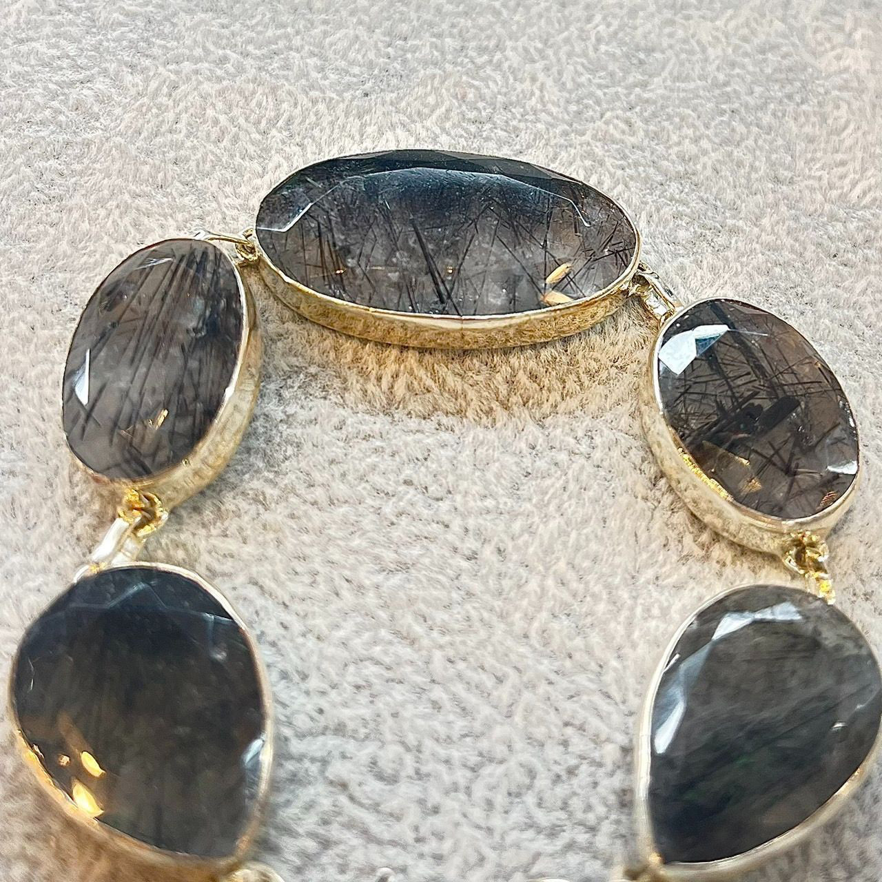 大粒 ブラックルチルクオーツ ブレスレット ハンドメイド シルバー925 黒針金 天然石 レディース メンズ1点もの