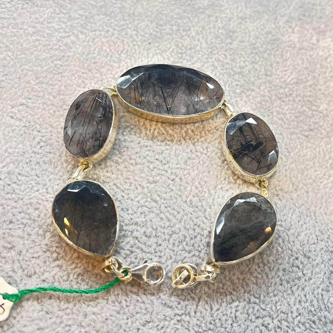 大粒 ブラックルチルクオーツ ブレスレット ハンドメイド シルバー925 黒針金 天然石 レディース メンズ1点もの