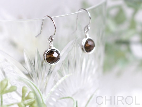 シンプル スモーキークォーツ ピアス/ SV925