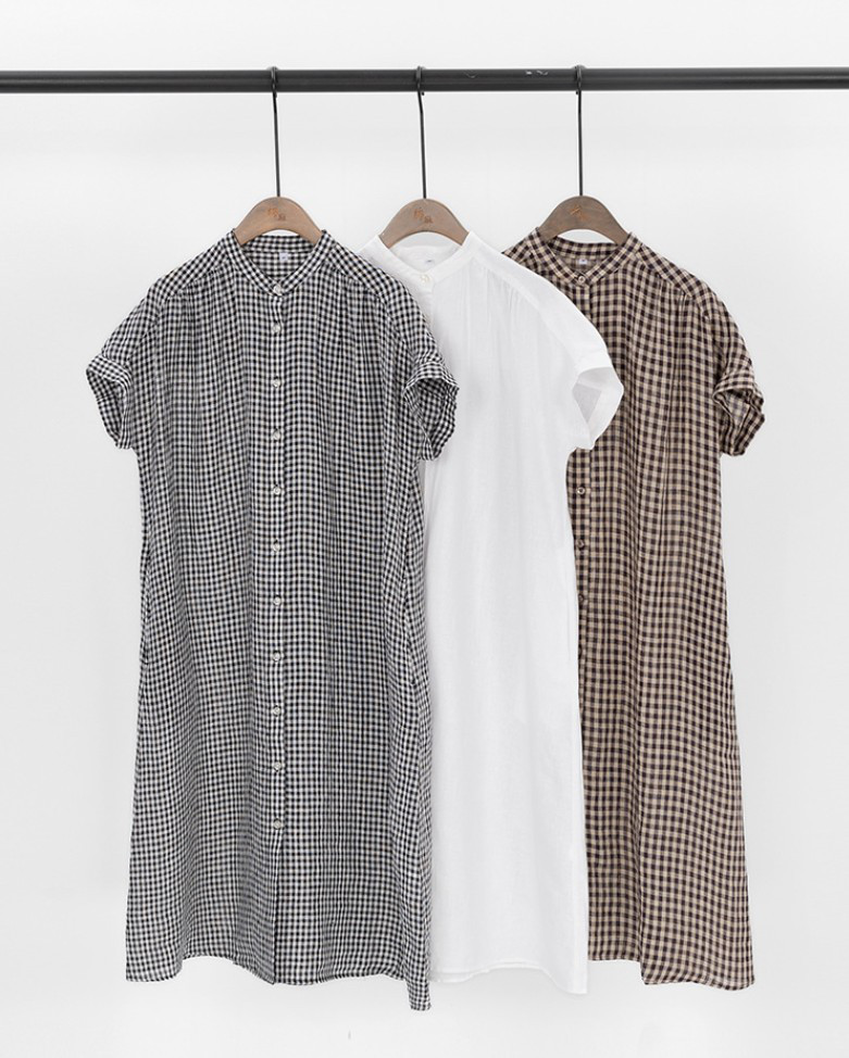 100%高品質亜麻ワンピース