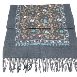19. ウズベキスタン直輸入　カシミヤ100% 刺繍ストール　グレー 19. ウズベキスタン直輸入カシミヤ100% 刺繍ストールグレー