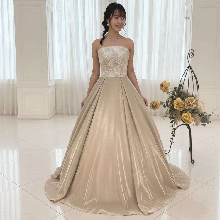 カラードレス ロングドレス 結婚式 演奏会用ドレス 発表会 ステージ 舞台衣装 ベージュ cd80025