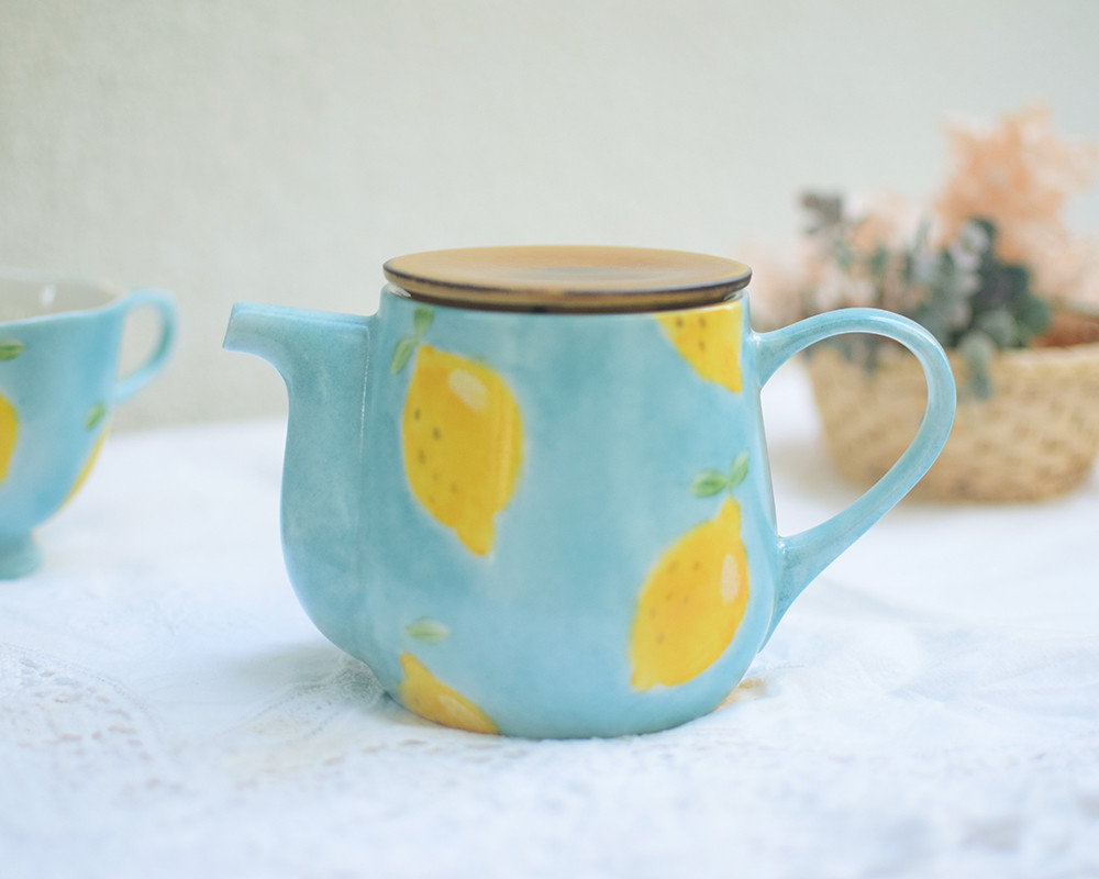 レモン×ブルーのポット（茶こし付き）