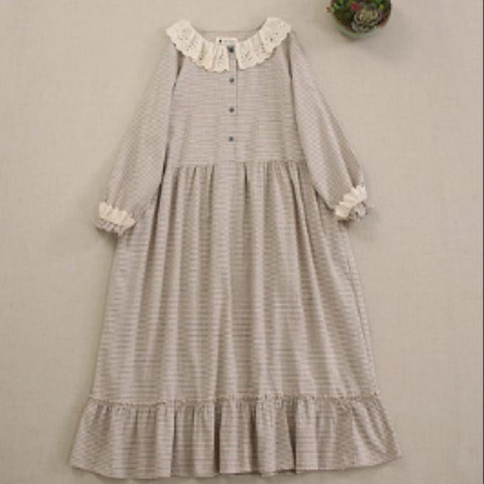 甘い 刺繍 フリル襟 長袖 ワンピース ゆったり スカート