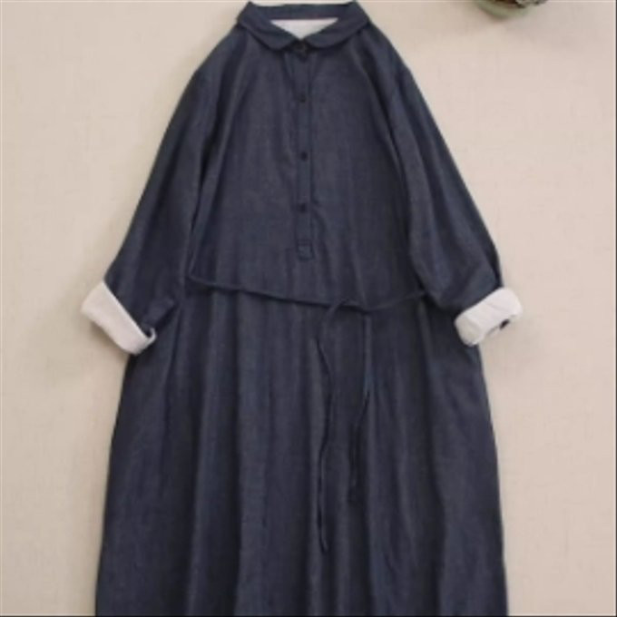 春の長袖 ワンピースのゆったり とした スカート