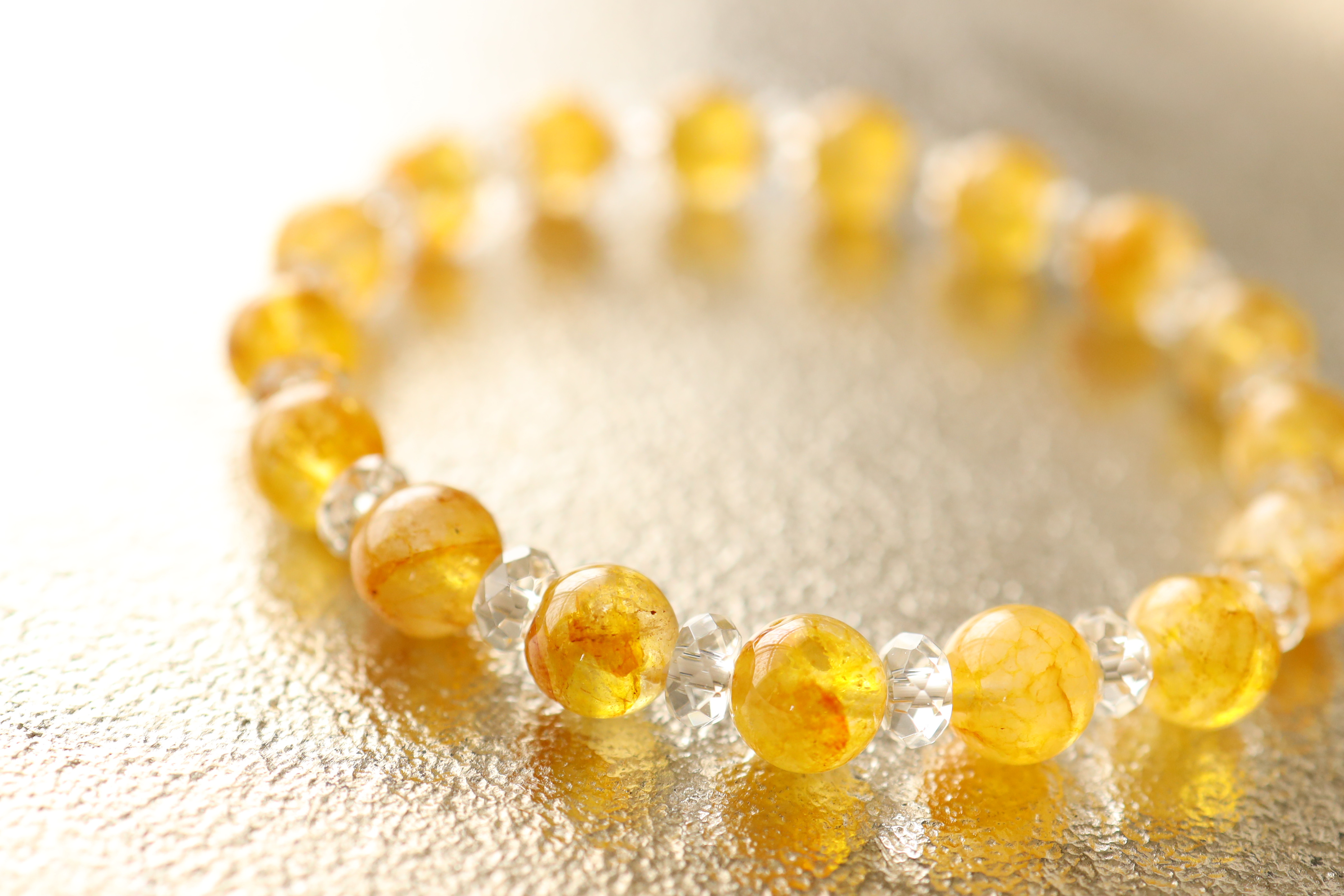 …☆プレミアムブレス☆マダガスカル産・ライモナイトイントパーズ：8ミリ＆水晶☆…☆天然石ブレスレット☆…