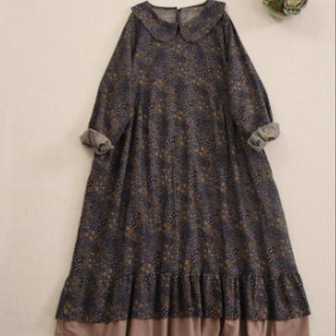 新しい プリント 長袖 ワンピースのゆったり とした スカート