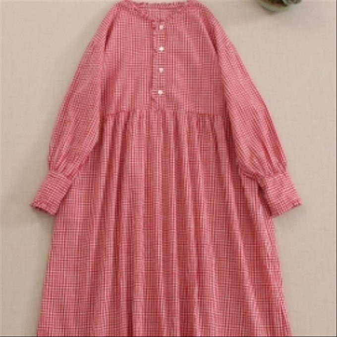 新しい カジュアル チェック 長袖 ワンピース ゆったり スカート