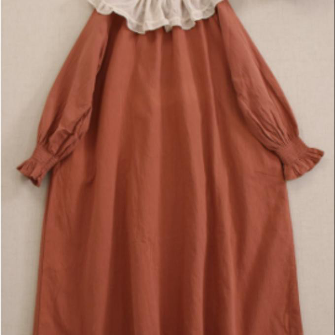 甘くてゆったり としたソリッドカラーの長袖 ワンピース