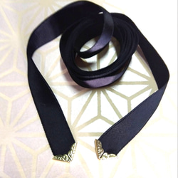 細マフラー サテン リボン チョーカー 首アクセサリー 日本製 黒  