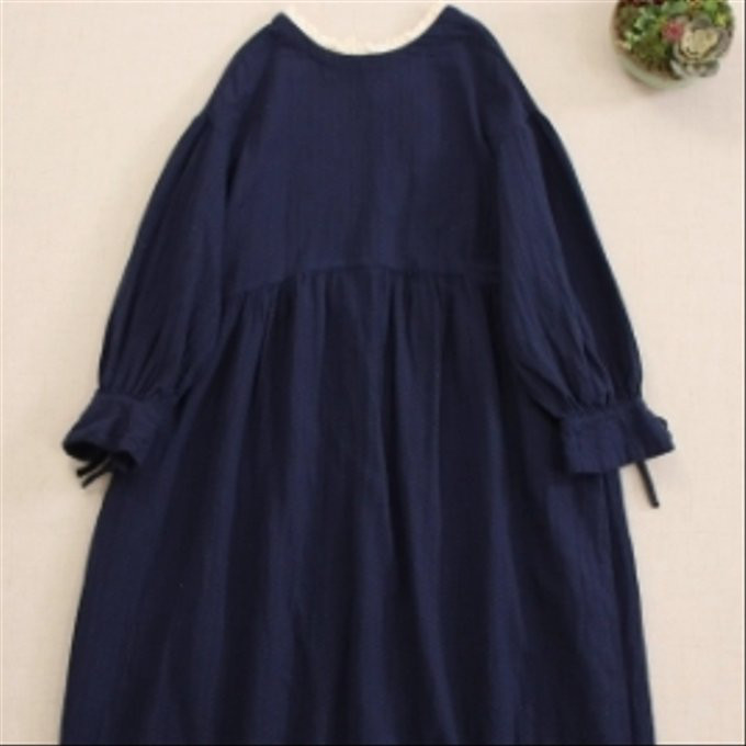 秋の新ラウンドネック 長袖 ゆったり ワンピース