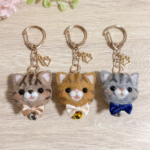 うちの子にゃんずフェイスキーホルダー 羊毛フェルトのうちの子