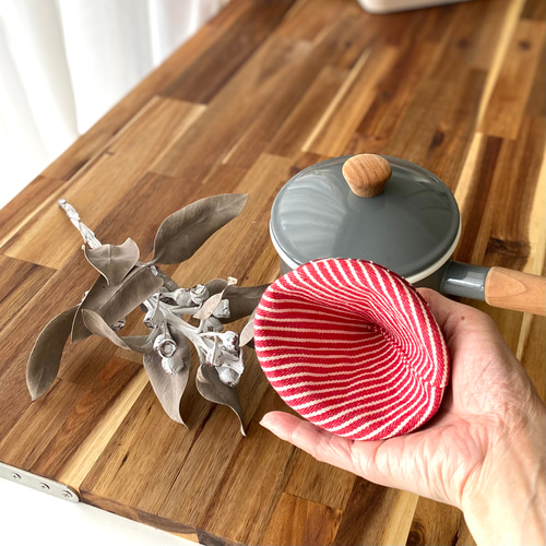 刺し子の三角鍋つかみ ミトン 亀甲花刺し 2個セット 鍋つかみ 理子