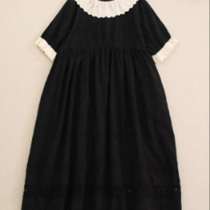 甘い 刺繍 半袖 ワンピース ゆったり スカート