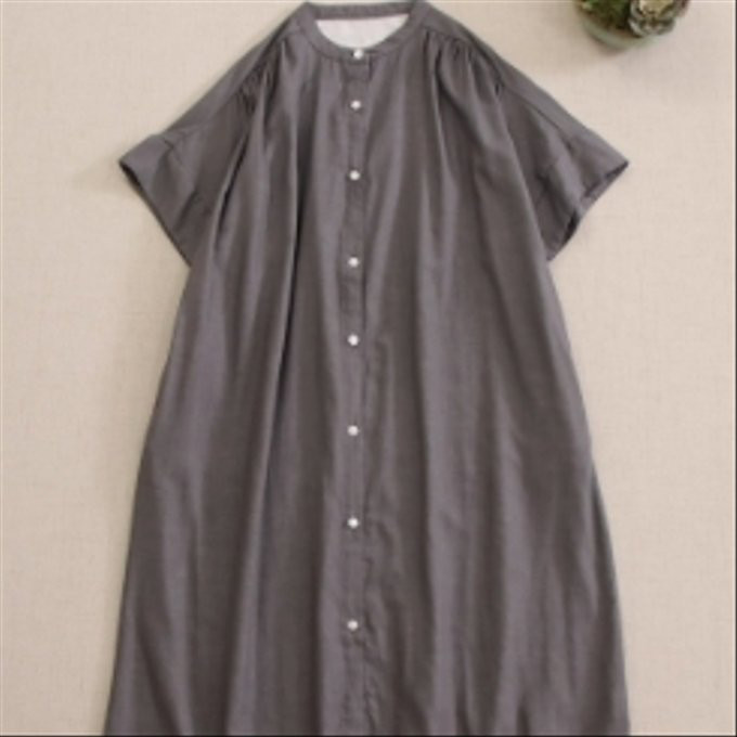 夏の新しい 半袖 ワンピース ゆったり とした襟の長い スカート