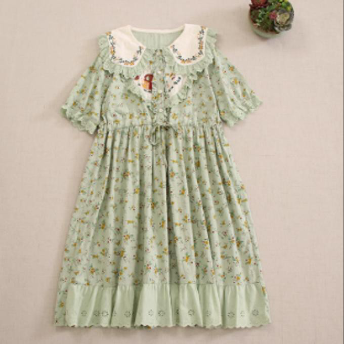 甘い 半袖 ワンピース ゆったり とした 刺繍 スカート