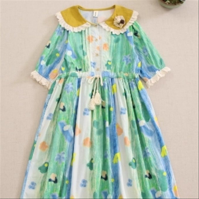 甘い 刺繍 半袖 ワンピース ゆったり スカート