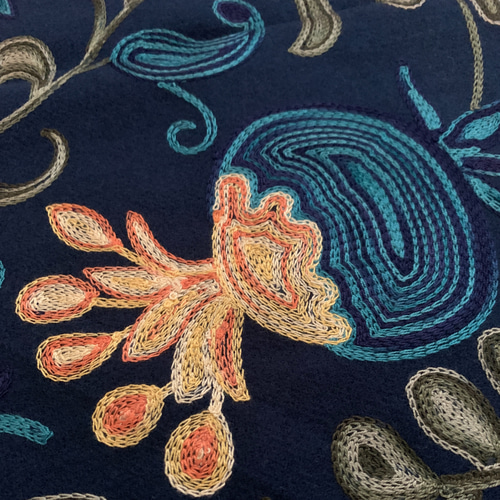21. ウズベキスタン直輸入　カシミヤ100% 刺繍ストール　ネイビー ウズベキスタン直輸入 カシミヤ100% 刺繍ストール ネイビー